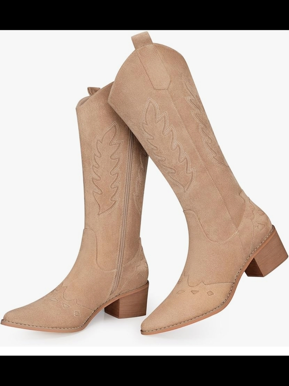 Classic Tan Suede Knee-High Western Heeled Boots